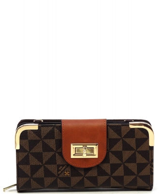Monogram Turn Lock Crossbody Wallet PM041 COFFEE